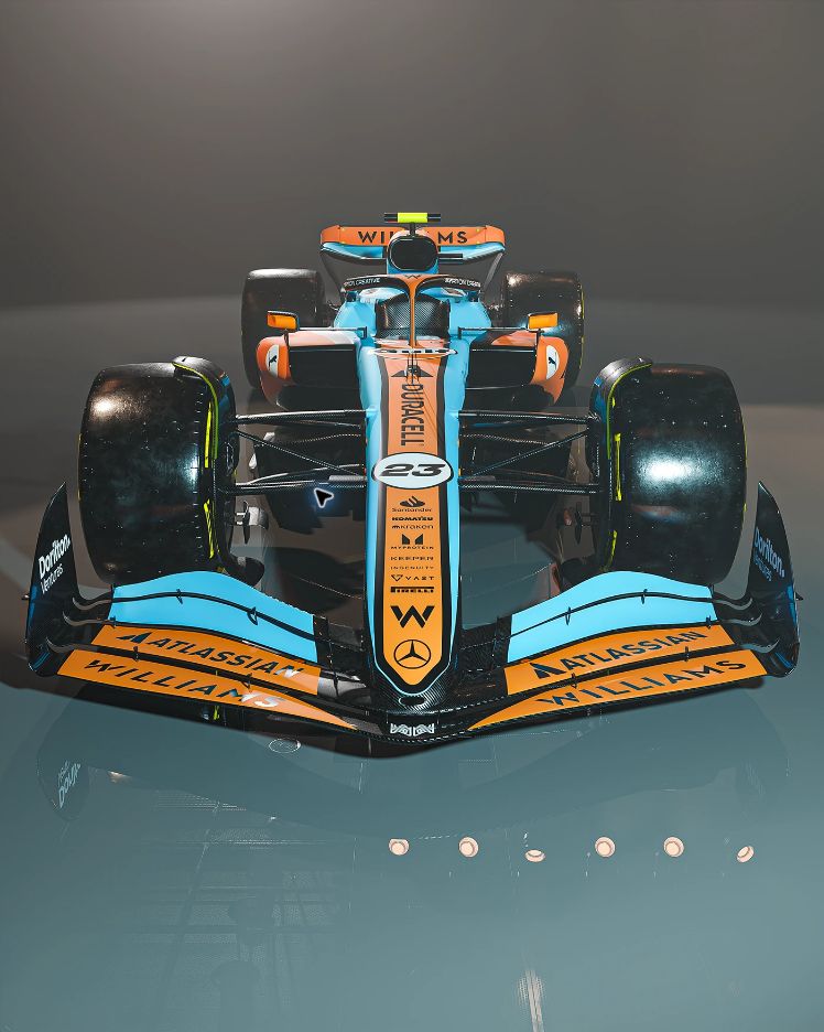 Gulf Williams F1 Concept, motorsport · livery concept · 3d by Ayrton Creative, view 3