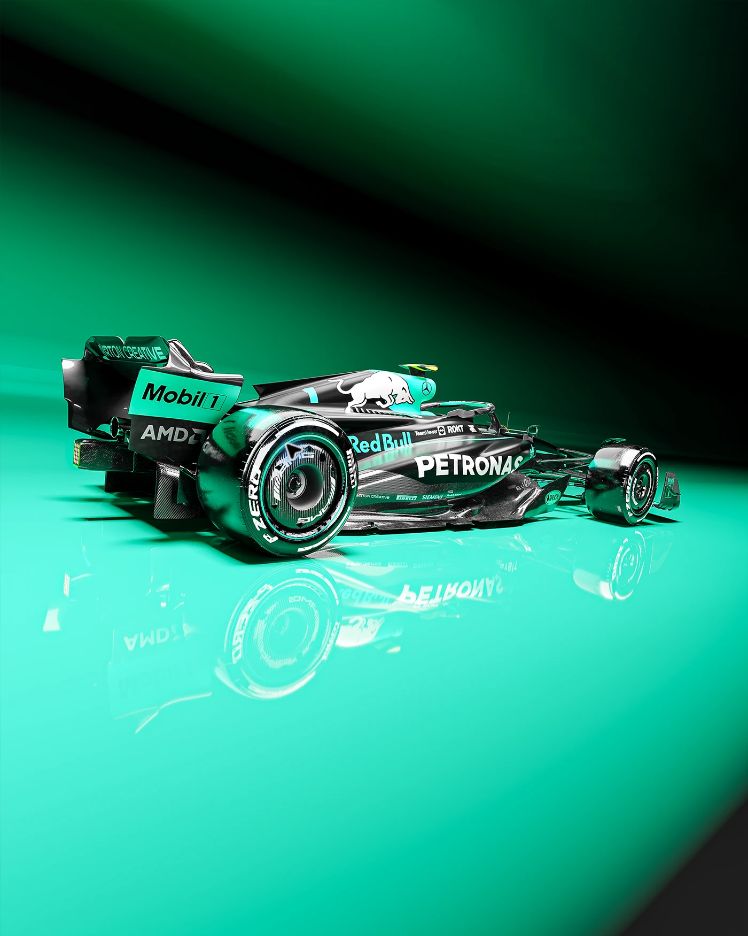 Red Bull × Mercedes-AMG Petronas, motorsport · collaboration concept · cgi by Ayrton Creative, view 3